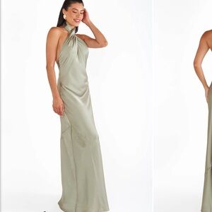 JASMINE HALTER MAXI DRESS in Moss Green Luxe Satin Medium SHOW ME YOUR MUMU